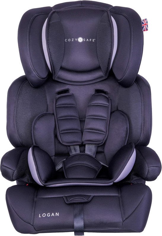 Cozy N Safe Logan Group 1/2/3 Car Seat 9-36kg, 9 Months to 12 Years, 5 Point Harness, Forward Facing, Side Impact Protection, Adjustable Headrest, Lightweight, Child, Toddler Car Seat - Black/Grey